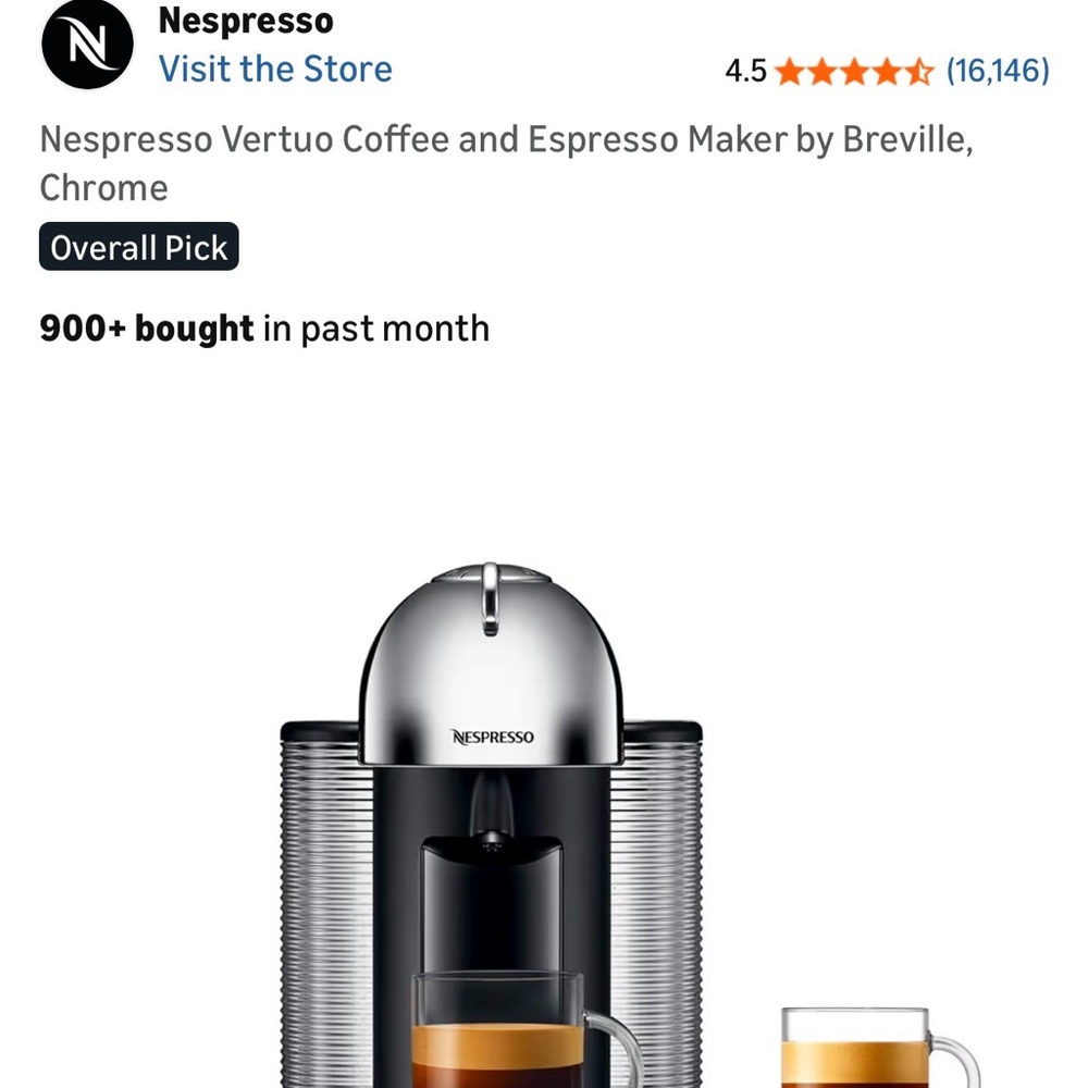 Nespresso Chrome and Black Espresso Maker by Breville - Vertuo